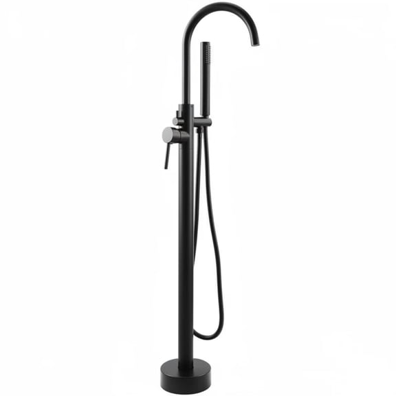 Nygira Freestanding Bathtub Faucet with Handheld Shower, Floor Mount Tub Filler, Bathroom High Flow Solid Brass Construction, Matte Black