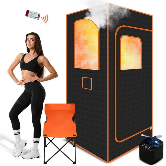 Nygira Sauna Box, 3L 1200W Portable Steam Sauna for Home with LED, Remote Control, Folding Chair, 9 Levels, Full Body Sauna Tent for Relaxation, Black