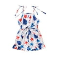 thumbnail image 1 of Nygoyerh 12M-5T 4th of July Little Girls Romper Overalls Toddler Sleeveless Stars Print Tie-Up Straps Jumpsuit Kids Independence Day Shortall Playsuit for Summe, 1 of 8
