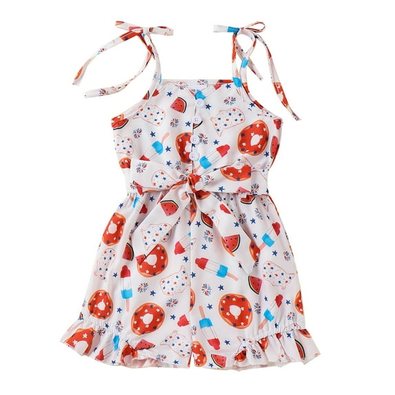 Nygoyerh 12M-5T 4th of July Little Girls Romper Overalls Toddler Sleeveless Stars Print Tie-Up Straps Jumpsuit Kids Independence Day Shortall Playsuit for Summe