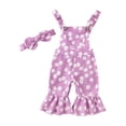 thumbnail image 1 of Nygoyerh 3M-24M Baby Girls Cute Summer Flare Overalls Floral Print Sleeveless Backless Straps Jumpsuit Infant Toddler Casual Bell Bottom Rompers with Bow Headband, 1 of 9