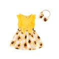 thumbnail image 1 of Nygoyerh 3M 6M 12M 18M Baby Girls Sleeveless Romper Dress Lace Ruffles Sunflower/Watermelon Print Skirt Hem Jumpsuit Newborn Infant Sweet A-line Dress with Headband, 1 of 10