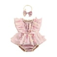 thumbnail image 1 of Nygoyerh 3M 6M 12M 18M Baby Girls Sweet Summer Romper Dress Butterfly Embellished Fly Sleeve Mesh Skirt Hem Bodysuit Newborn Infant Cute A-line Dress with Headband, 1 of 9