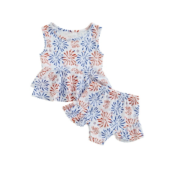 Nygoyerh 4th of July Little Girls Split Swimsuits Star Print Sleeveless Ruffled Tank Tops with Swim Shorts 2Pcs Toddler Kids Cute Summer Bathing Suits 18M 24M 3T 4T 5T 6T