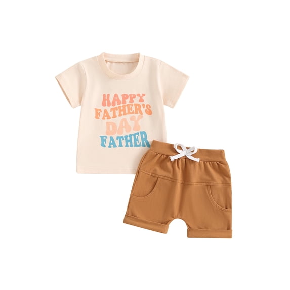 Nygoyerh 6M 12M 18M 24M 3T Toddler Baby Boys Father's Day Outfits Short Sleeve Letter Print T-shirt with Elastic Waist Shorts 2Pcs Infant Casual Short Pants Sets