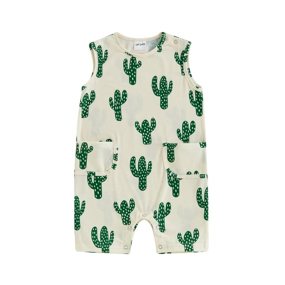 Nygoyerh 6M 12M 18M 24M Newborn Baby Girls Boys Tank Jumpsuit Cactus Print Sleeveless Romper Shorts with Pockets Infant Toddler Casual Summer One Piece Bodysuit