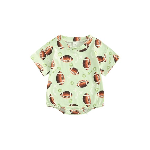 Nygoyerh Baby Boys Girls Summer Romper Football Print Short Sleeve Jumpsuit Newborn Infant Crew Neck T-shirt Bodysuit for Casual Daily 3M 6M 12M 18M