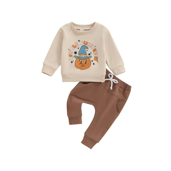 Nygoyerh Baby Boys Halloween Outfits 6M 12M 18M 24M 3T Long Sleeve Crew Neck Bodysuits Pumpkin Print Sweatshirt with Elastic Waist Pants Track Suit Newborn Infant Clothing