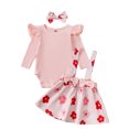 thumbnail image 1 of Nygoyerh Baby Girl Fall Outfits 3M 6M 12M 18M Solid Color Playwear Long Sleeve Romper + Floral/Strawberry Print Skirt + Headband 3Pcs Newborn Infant Clothes Set, 1 of 7