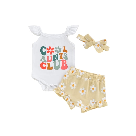 Nygoyerh Baby Girls 3Pcs Summer Outfits Fly Sleeve Letter Print Romper + Flower Print Shorts + Bow Headband 3M 6M 12M 18M Newborn Infant Cute Shorts Sets