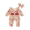 thumbnail image 1 of Nygoyerh Baby Girls Christmas Jumpsuit Long Sleeve Crew Neck Gingerbread Man Print Romper with Headband Sets Newborn Clothing 0M 3M 6M 9M 12M, 1 of 7