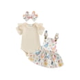 thumbnail image 1 of Nygoyerh Baby Girls Summer 3Pcs Outfits Solid Color Short Sleeve Ribbed Romper + Chicken Print Suspender Skirts + Headband 0-18M Infant Toddler Cute Overall Skirts Sets, 1 of 9