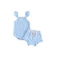 thumbnail image 1 of Nygoyerh Baby Girls Summer Cute Outfits Fly Sleeve Square Neck Romper + Elastic Waist Shorts 2Pcs Newborn Infant Solid Color Shorts Sets for Casual Daily 3M 6M 12M 18M, 1 of 8
