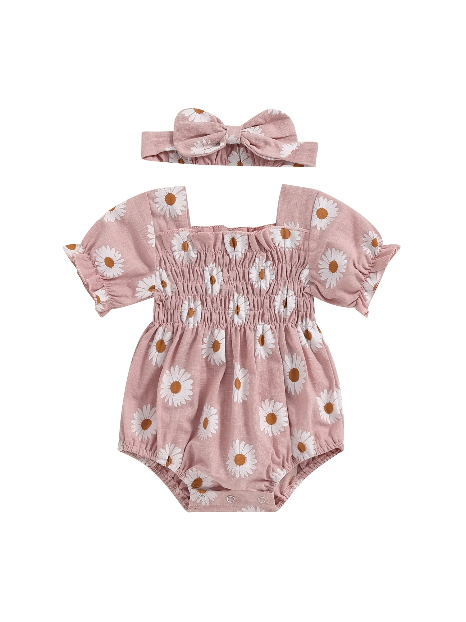 Nygoyerh Baby Girls Summer Sweet Romper Daisy Print Short Sleeve
