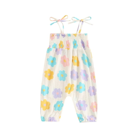 Nygoyerh Baby Girls Summer Sweet Sling Jumpsuit Flower Print Tie-Up Spaghetti Straps One Piece Rompers Infant Toddler Cute Sleeveless Bodysuit 6M 12M 18M 24M