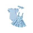 thumbnail image 1 of Nygoyerh Baby Girls Sweet Overall Skirts Sets Short Sleeve Solid Romper + Floral Suspender Skirt + Headband 3M 6M 9M 12M 18M Newborn Infant Cute 3Pcs Summer Outfit, 1 of 9