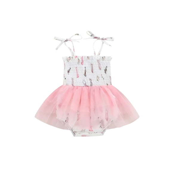 Nygoyerh Baby Girls Tie Up Sling Romper Dress Butterfly Print Sleeveless Tulle Patchwork Jumpsuit Newborn Infant Sweet A-line Bodysuit Dress Summer Princess Clothes 0-18M