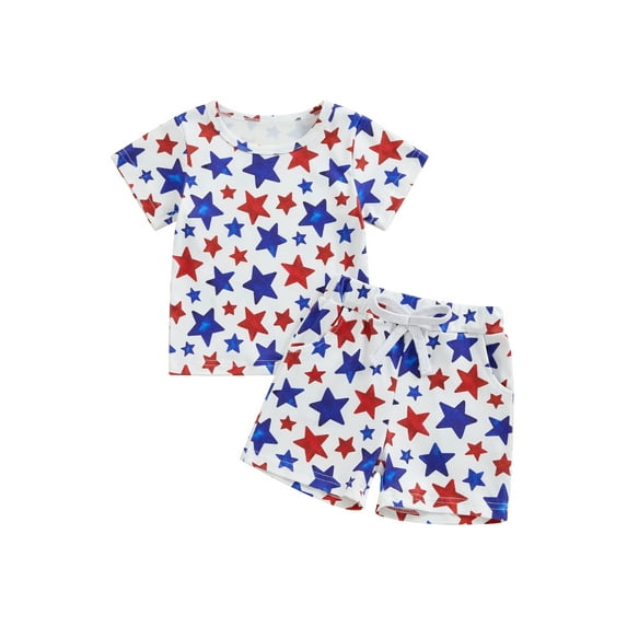 Nygoyerh Independence Day Toddler Baby Boys Shorts Sets Star Print Short Sleeve T-shirt with Elastic Waist Shorts 2Pcs Infant Casual Summer Outfits 3M-3T