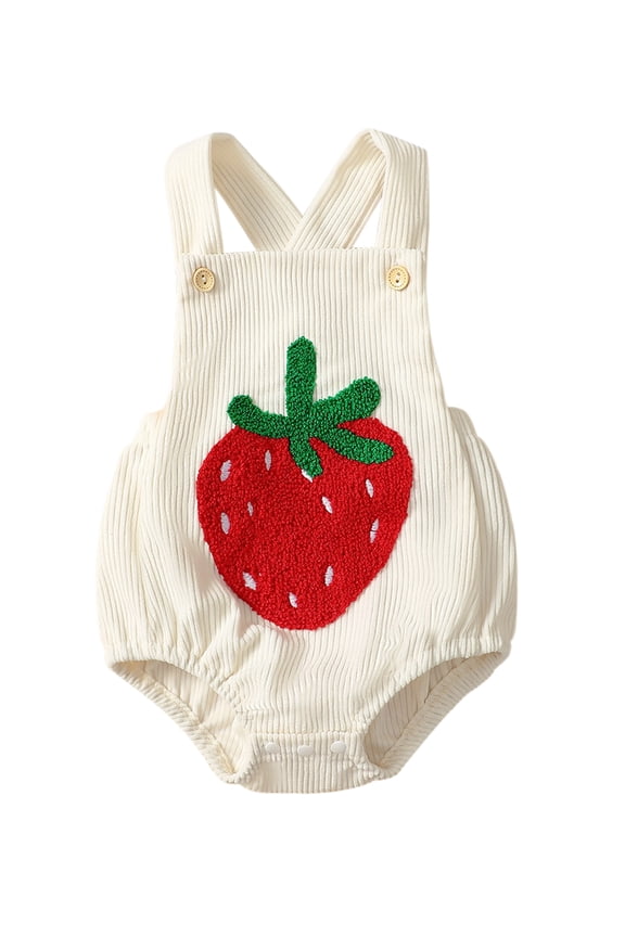 Infant Baby Girls Sleeveless Overall Romper Rainbow/Strawberry Embroidery Backless Jumpsuit 3M 6M 9M 12M Newborn Casual Ribbed Summer Bodysuit