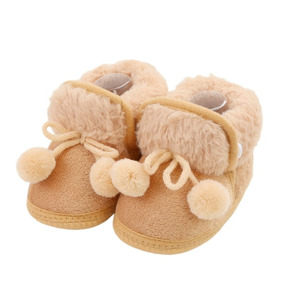 Nygoyerh Infant Winter Snow Boots Plush Bobble Decorated Boots Warm Baby First Walker Shoes