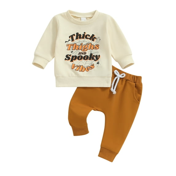 Nygoyerh Little Boys Halloween Outfit 6M 12M 18M 2T 3T Letters Cobweb Print Playwear Crew Neck Long Sleeve Sweatshirt + Elastic Waist Sweatpants 2PCS Sets Baby Clothing