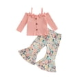thumbnail image 1 of Nygoyerh Little Girl 2Pcs Fall Outfits 9M 12M 2T 3T 4T 5T 6T Off Shoulder Playwear Button Down Tops + Flare Pants Set Baby Clothing, 1 of 7