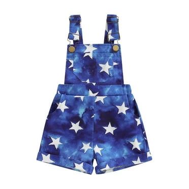 Nygoyerh Little Girls Boys 4th of July Overalls Toddler Star Print Sleeveless Adjustable Strap Jumpsuit Kids Cute Summer Playsuit with Pockets for Independence Day 6M-6T