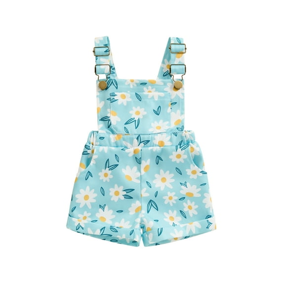 Nygoyerh Little Girls Summer Overall Shorts Toddler Floral Print Sleeveless Pocket Front Suspender Jumpsuit Kids Sweet Shortall Playsuit for Casual Daily 6M-6T