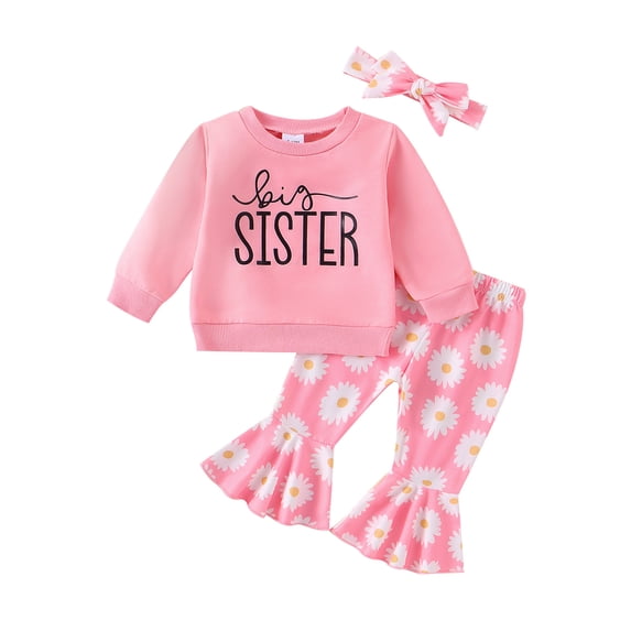 Nygoyerh Newborn Baby Girl Outfits Letter Print Long Sleeve Sweatshirt + Daisy Print Flared Pants + Headband 3PCS Set Fall Infant Clothing for 6M-4T