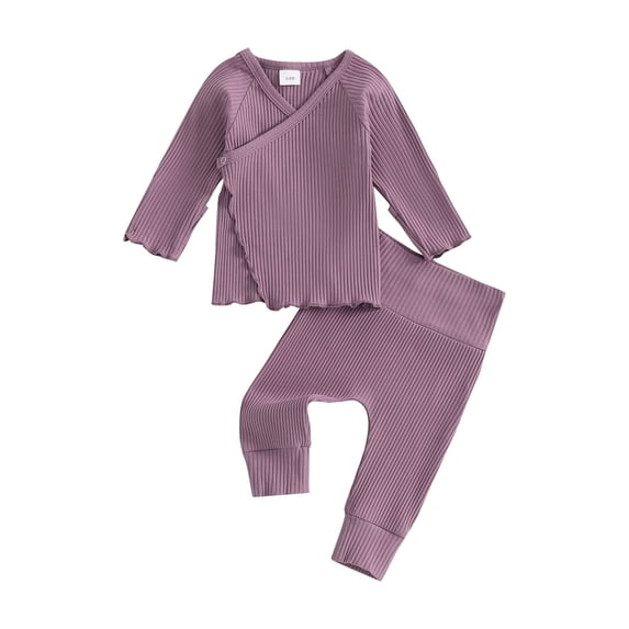 Nygoyerh Newborn Baby Girl Pants Set Long Sleeve Wrap Front Ribbed Tops + Pants 2PCS Set Fall Infant Clothing for 1M-18M