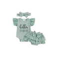 thumbnail image 1 of Nygoyerh Newborn Baby Girls Casual Summer Outfits Fly Sleeve Letter Print Romper + Layered Ruffles Skirt Shorts + Headband 0M 3M 6M Infant Cute 3Pcs Clothes Sets, 1 of 9
