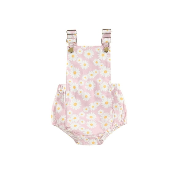 Nygoyerh Newborn Baby Girls Cute Summer Strap Romper Cute Daisy Print Sleeveless Jumpsuit Infant Toddler Sweet Overall Bodysuit for Casual Daily 3M 6M 9M 12M 18M 24M