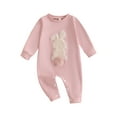 thumbnail image 1 of Nygoyerh Newborn Girls Boys Easter Rompers Plush Bunny Embroidery Fur Ball Design Crew Neck Long Sleeve Spring Infant Jumpsuit Infant Clothing 0M 3M 6M 9M 12M 18M, 1 of 7