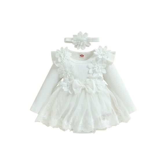 Nygoyerh Newborn Girls Outfit Long Sleeve Mesh Dress Romper + Headband 2PCS Set Fall Cute Infant Clothing for 3M 6M 12M 18M