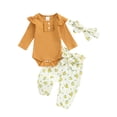 thumbnail image 1 of Nygoyerh Newborn Girls Outfit Long Sleeve Ribbed Romper + Floral Pants + Headband 3PCS Set Fall Cute Infant Clothing for 3M 6M 12M 18M, 1 of 7