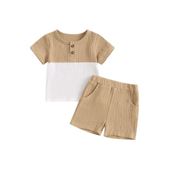 Nygoyerh Toddler Baby Boys Casual Summer Clothes Patchwork Short Sleeve T-shirt with Elastic Waist Shorts 2Pcs Infant Short Pants Sets 3M 6M 12M 18M 24M 3T