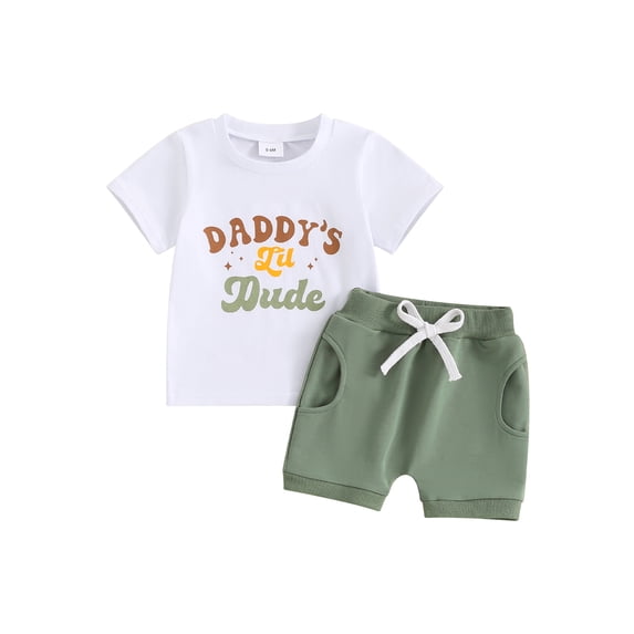 Nygoyerh Toddler Baby Boys Summer 2Pcs Outfits Short Sleeve Letter Print T-shirt with Elastic Waist Shorts 6M 12M 18M 24M 3T Infant Cute Shorts Sets for Daily Vacation