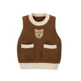 thumbnail image 1 of Nygoyerh Toddler Sunlight/Bear Motif Sweaters Vest Contrast Color Sleeveless Double Pockets Round Neck Knitted Waistcoat Vest, 1 of 9
