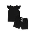 thumbnail image 1 of Nygoyerh Toddler Baby Girls Summer Clothes Little Girls Fly Sleeve Crew Neck Tops with Elastic Waist Shorts 2Pcs Kids Cute Solid Color Shorts Sets for Casual Daily 6M-4T, 1 of 9