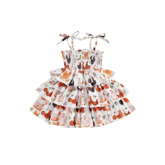 Nygoyerh Toddler Baby Girls Summer Sling Dress Sleeveless Cute Animal Print Tie Strap A-line Dress Infant Sweet Casual Princess Dress for Daily Party 6M 9M 12M 18M 24M 3T