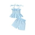 thumbnail image 1 of Nygoyerh Toddler Baby Girls Summer Solid Color Outfits Sleeveless Bandage Camisole Tops + Elastic Shorts 2Pcs Infant Cute Soft Cotton Linen Shorts Sets 6M 9M 12M 18M 24M 3T, 1 of 8