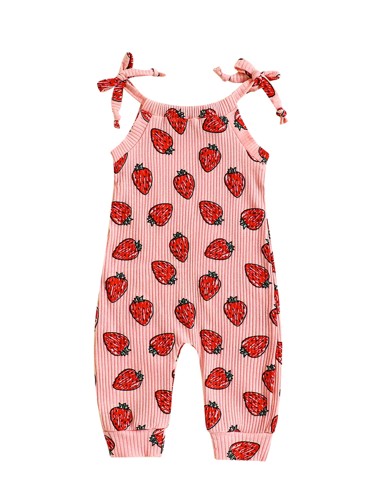 Nygoyerh Toddler Baby Girls Summer Tie Up Jumpsuit Strawberry
