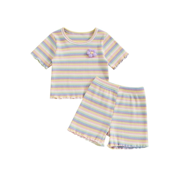 Nygoyerh Toddler Baby Girls Sweet Short Pants Sets Little Girl Striped Print Short Sleeve T-shirt with Shorts 6M-4T Kids Cute Summer 2Pcs Outfits for Casual Daily