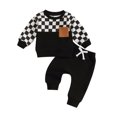 thumbnail image 1 of Nygoyerh Toddler Boy Fall Clothes Checkerboard Print Long Sleeve Pocket Sweatshirt with Solid Color Pants 2Pcs Outfits, 1 of 7