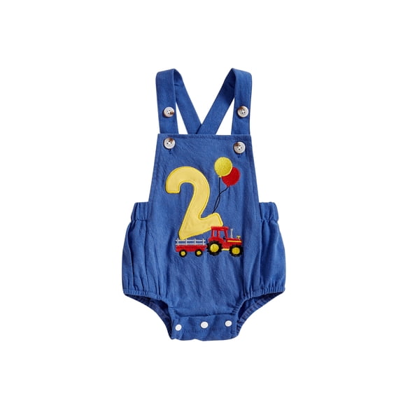 Nygoyerh Toddler Boys 1st Birthday Overalls Romper Number Embroidery Sleeveless U Neck Bodysuit Infant Clothing 6M 9M 12M 18M 2T 3T