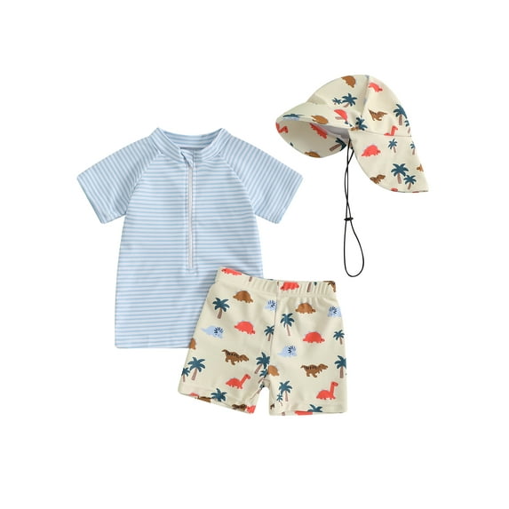 Nygoyerh Toddler Boys Rash Guard Set Swimsuit Suit Short Sleeve Tops + Turtle Print Swim Trunks + Swim Cap 3PCS Bathing Suit Infant Clothing 0M 3M 6M 9M 12M 18M 2T 3T