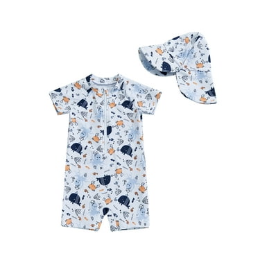 Nygoyerh Toddler Boys Rash Guard Swimsuit Animal Print Zipper Short Sleeve Bathing Suit with Swim Cap Infant Clothing 0M 3M 6M 9M 12M 18M 2T 3T 4T 5T