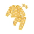 thumbnail image 1 of Nygoyerh Toddler Girl Fall Outfits Daisy Print Playwear Crew Neck Bodysuits Long Sleeve Sweatshirts + Long Pants + Headband 3Pcs Set Newborn Infant Clothing, 1 of 7