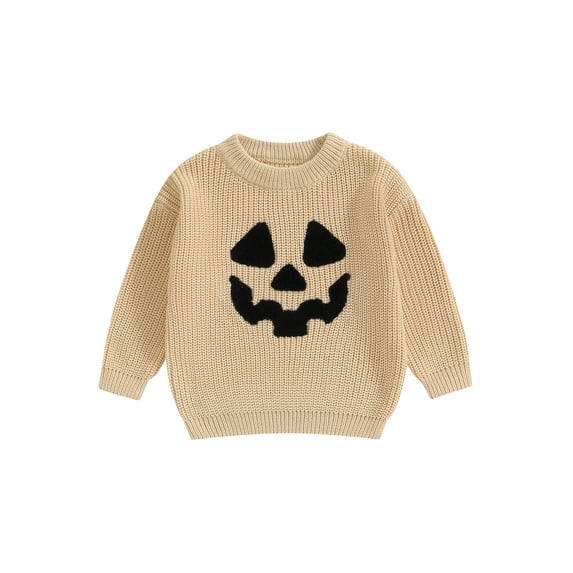 Nygoyerh Toddler Girls Boys Halloween Sweater Long Sleeve Crew Neck Sweatshirts Pumpkin Face Embroidery Warm Knit Pullover Winter Infant Clothing for Fall 3M-5T