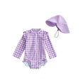 thumbnail image 1 of Nygoyerh Toddler Girls Rash Guard Swimsuit with Hat 2 Pcs Set Plaid Pattern Zip Up Long Sleeve Crew Neck Baby Girls Swimwears Infant Clothing 6M 9M 12M 18M 2T 3T 4T, 1 of 7